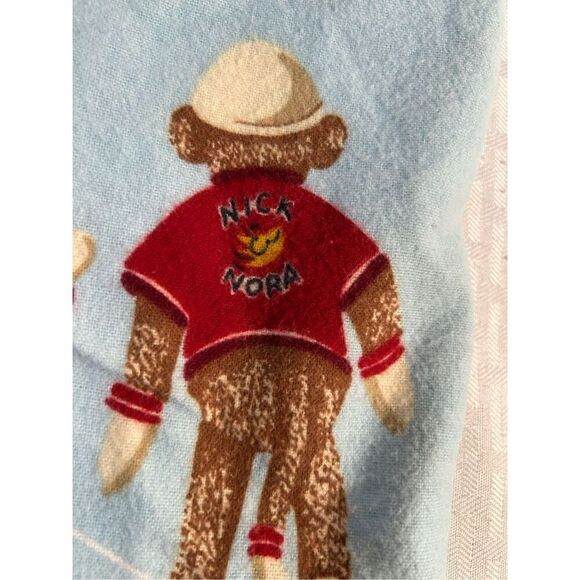 2 Nick Nora blue flannel standard pillowcases sock monkey replacements - Picture 4 of 7